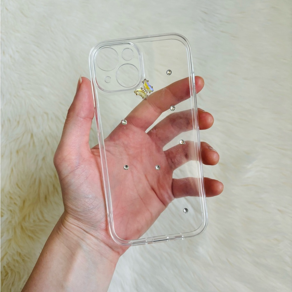 clear rhinestone butterfly iphone 15 phone case